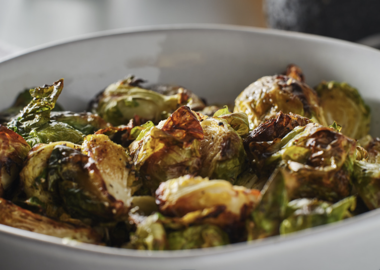 Roasted Balsamic Brussels Sprouts with Grapes and Goat Cheese