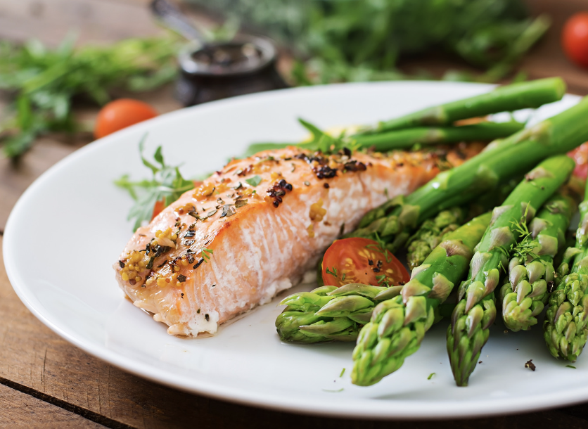 Our Favorite Salmon with Asparagus & Mustard Herb Sauce