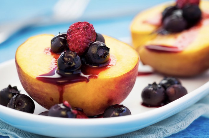 Caramelized Peaches Topped with Berry Jelly