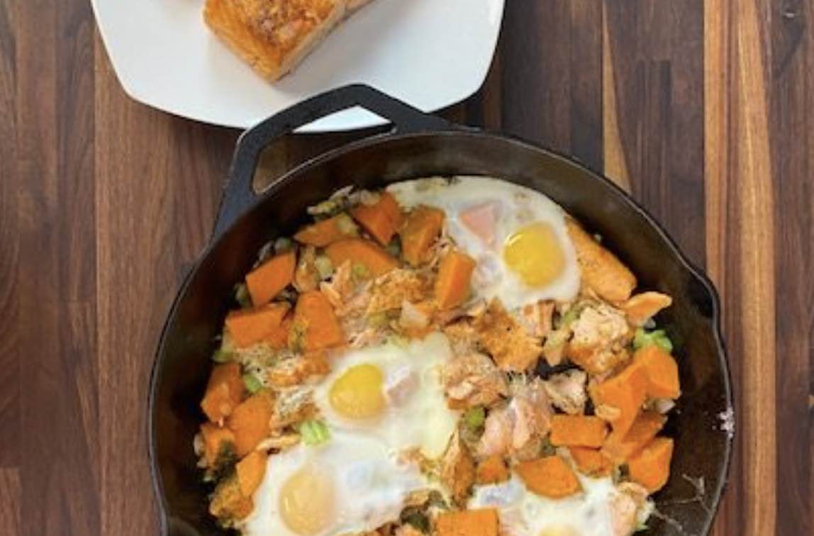 Seared Salmon and Sweet Potato Hash
