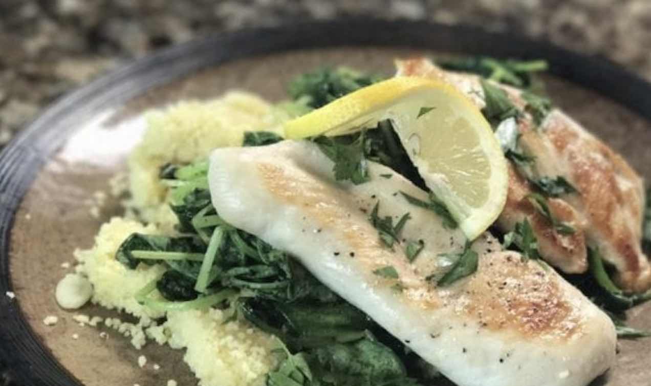 Pan-Seared Chicken, Cous Cous and Spinach
