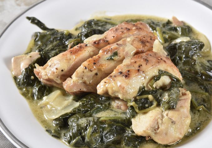 Chicken and Potatoes Over Spinach