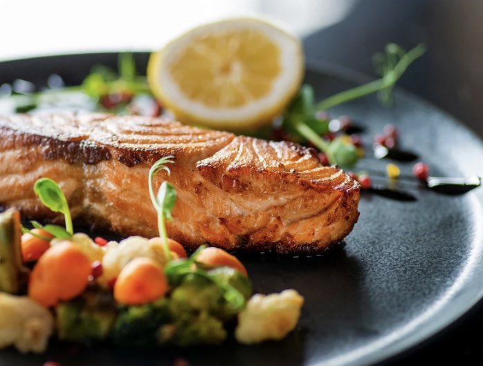 Grilled Salmon with Roasted Sweet Potatoes & Steamed Broccoli